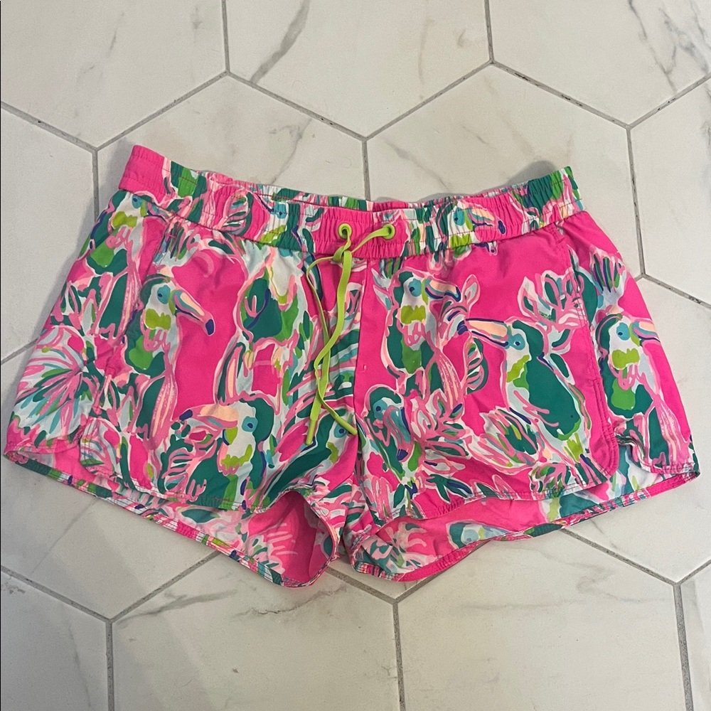 Lilly Pulitzer Pink Parrot Print Athletic Shorts